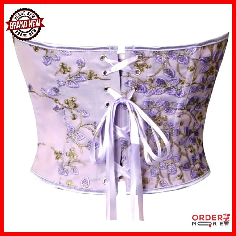 Embroidered Floral Bustier Corset Top Strapless Boned Vintage Y2K Chic